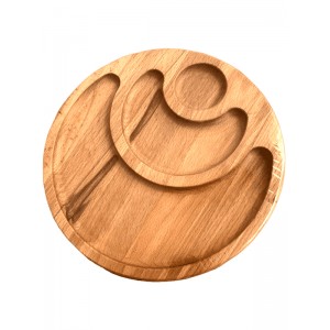 Wooden plate in three sections in the form of crescents and moon